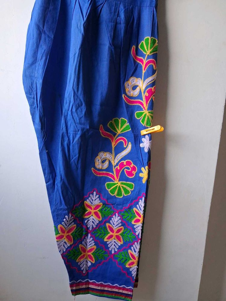 Embroidered Blue Palazzo Pants