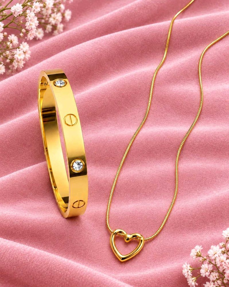 Combo of Gold plated bracelet and heart pendant