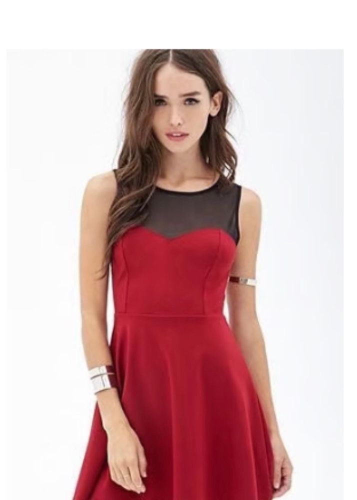 Forever 21  Red Mesh Top Skater Dress