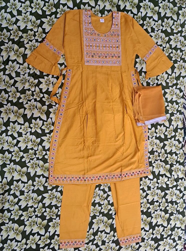 Nyra Cut Kurta Set IN Mustard Yellow Color