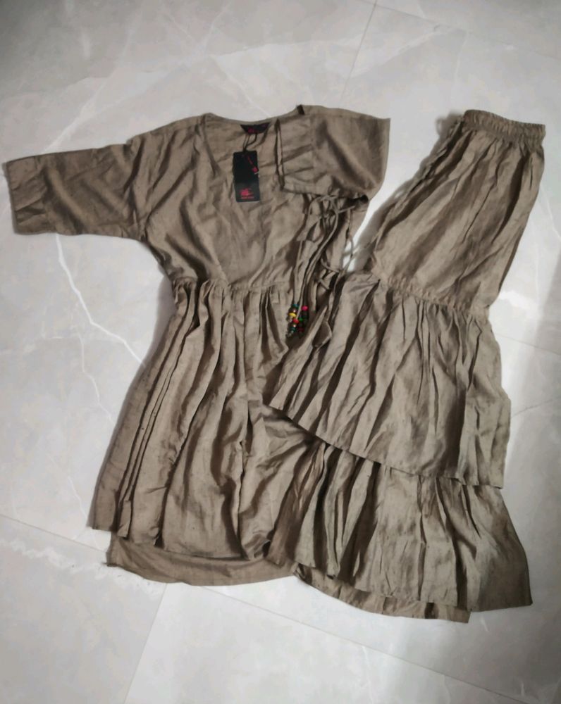 Beige Brown Gharara Set.