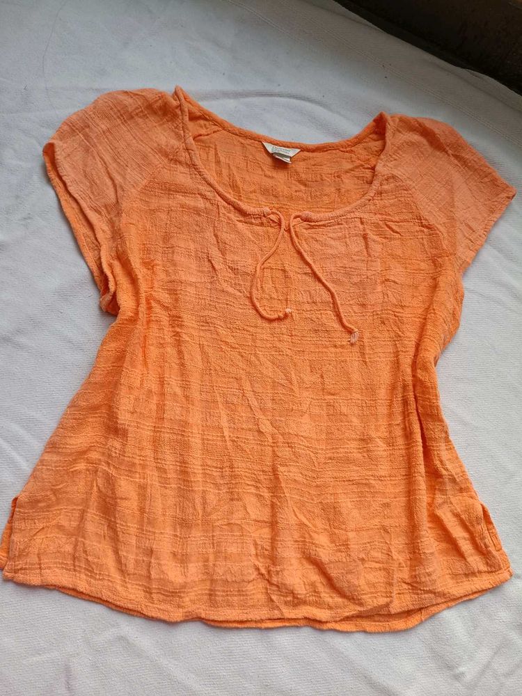 Orange Textured Short Sleeve Top