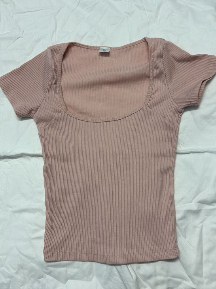 Chic Ribbed Square Neck Top - Pink