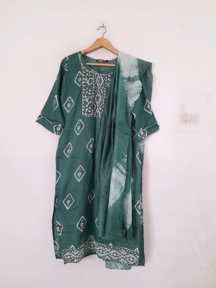 Green Printed Kurta &amp; Dupatta (Women's)