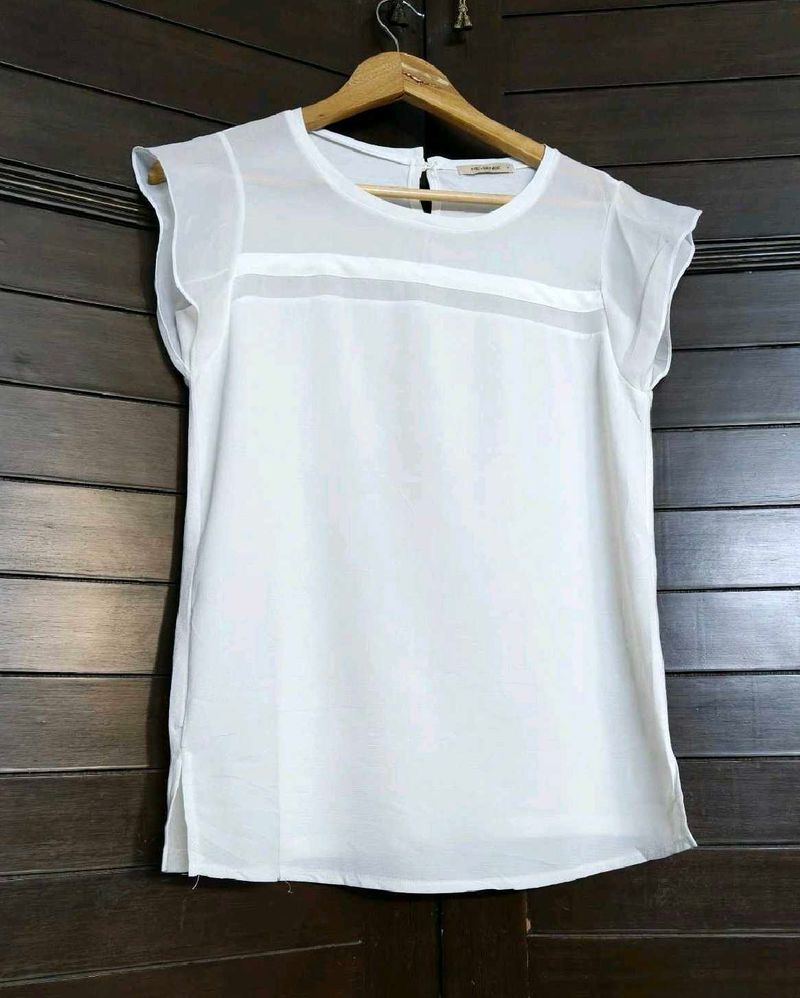 Chic White Sheer Panel Top