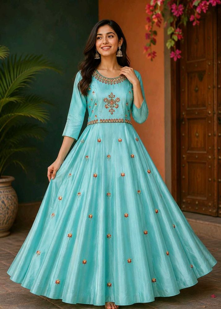 Beautiful Cyan coloured Anarkali