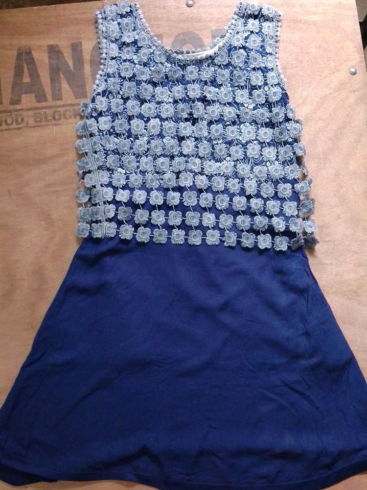 Navy Blue Embroidered mid length dress