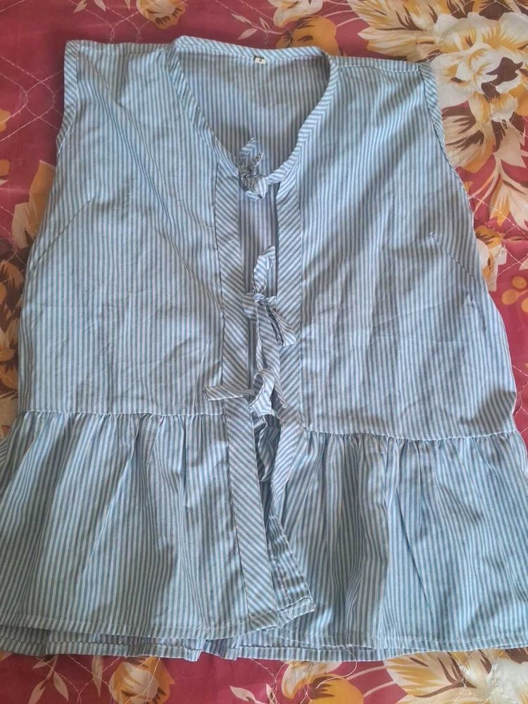Striped Kurta with Tie-Up Neckline