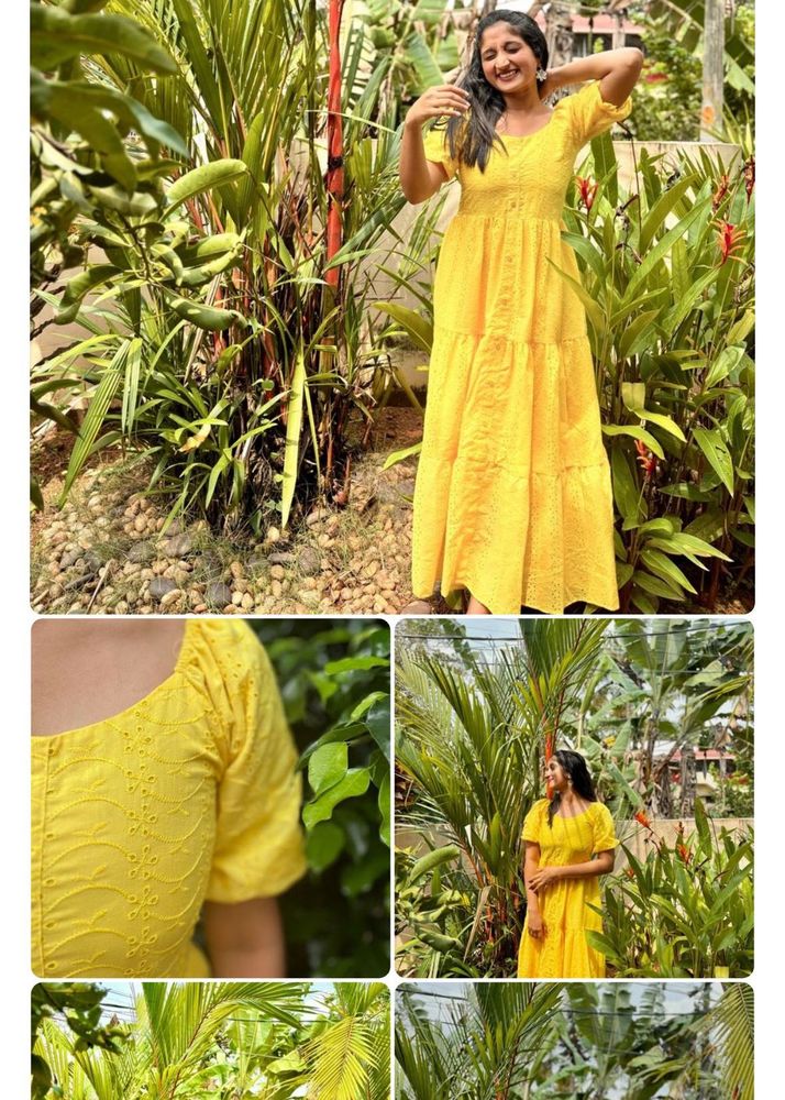 Yellow Eyelet Tiered Maxi Dress