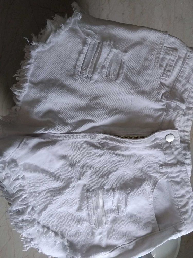 White Distressed Denim Shorts