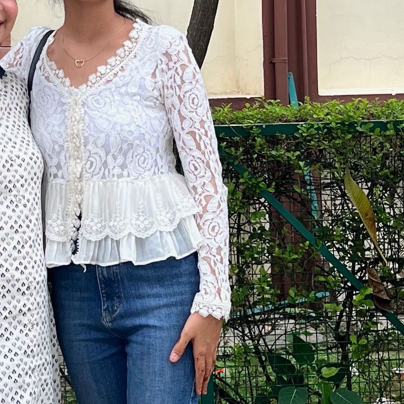 Elegant White Lace Peplum Top