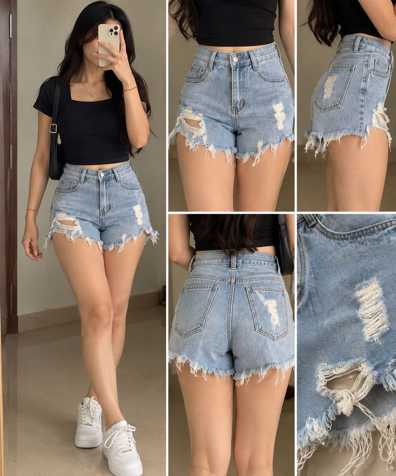 Distressed Denim Shorts
