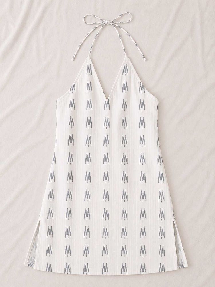 White Halter Neck Printed Short Kurti