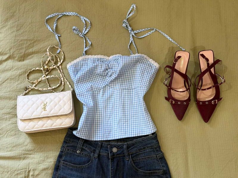 Blue Gingham Corset Top