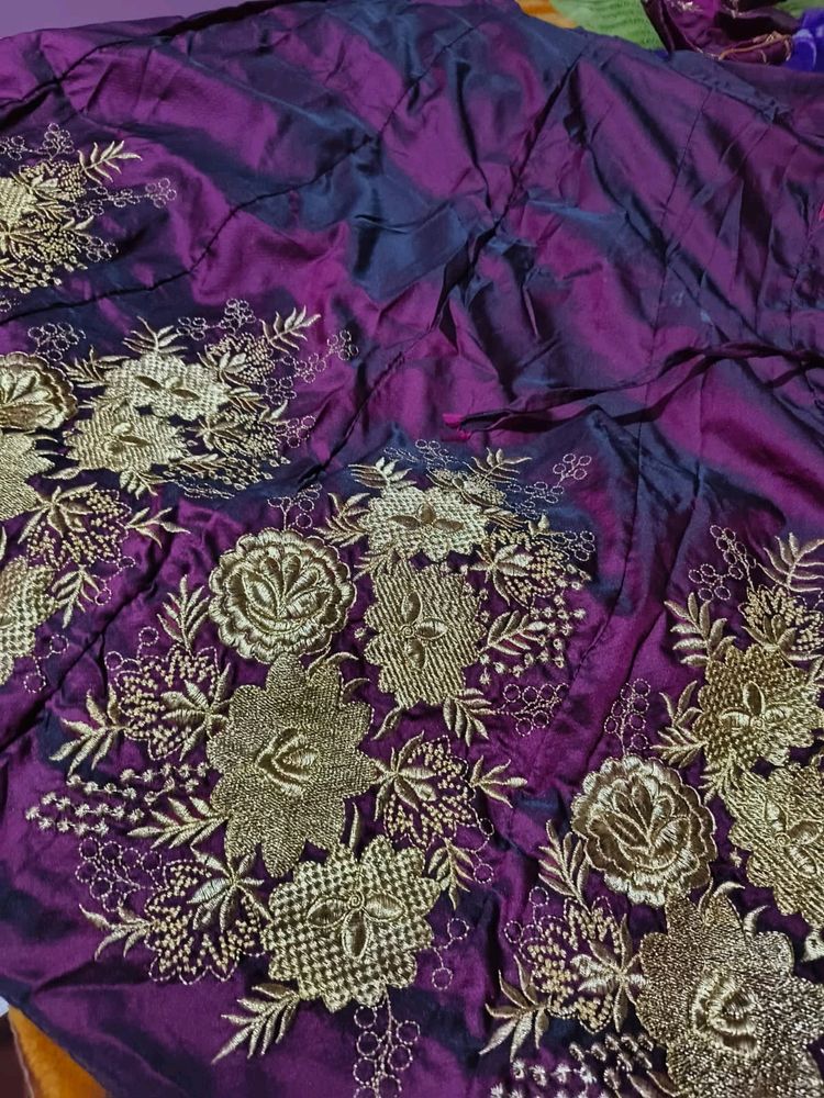 Purple &amp; Gold Embroidered Lehenga