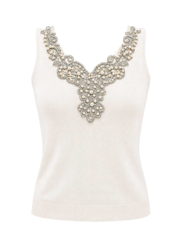 Beaded Neckline Sleeveless Top