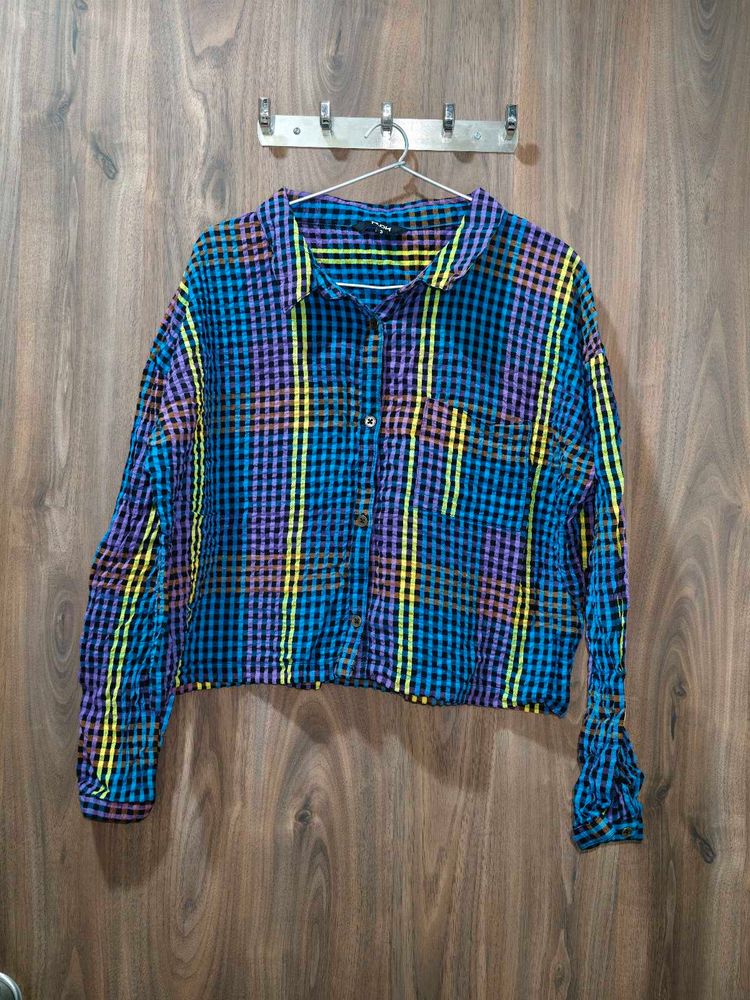 Vibrant Plaid Cropped Shirt