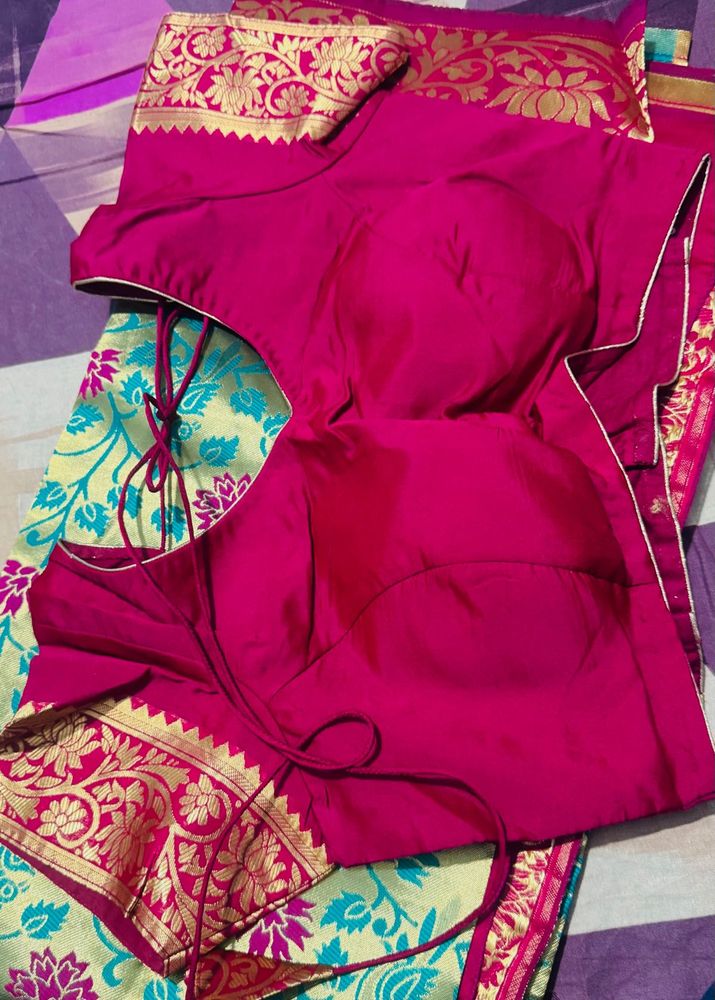 Pink Green Silk Saree-Blouse