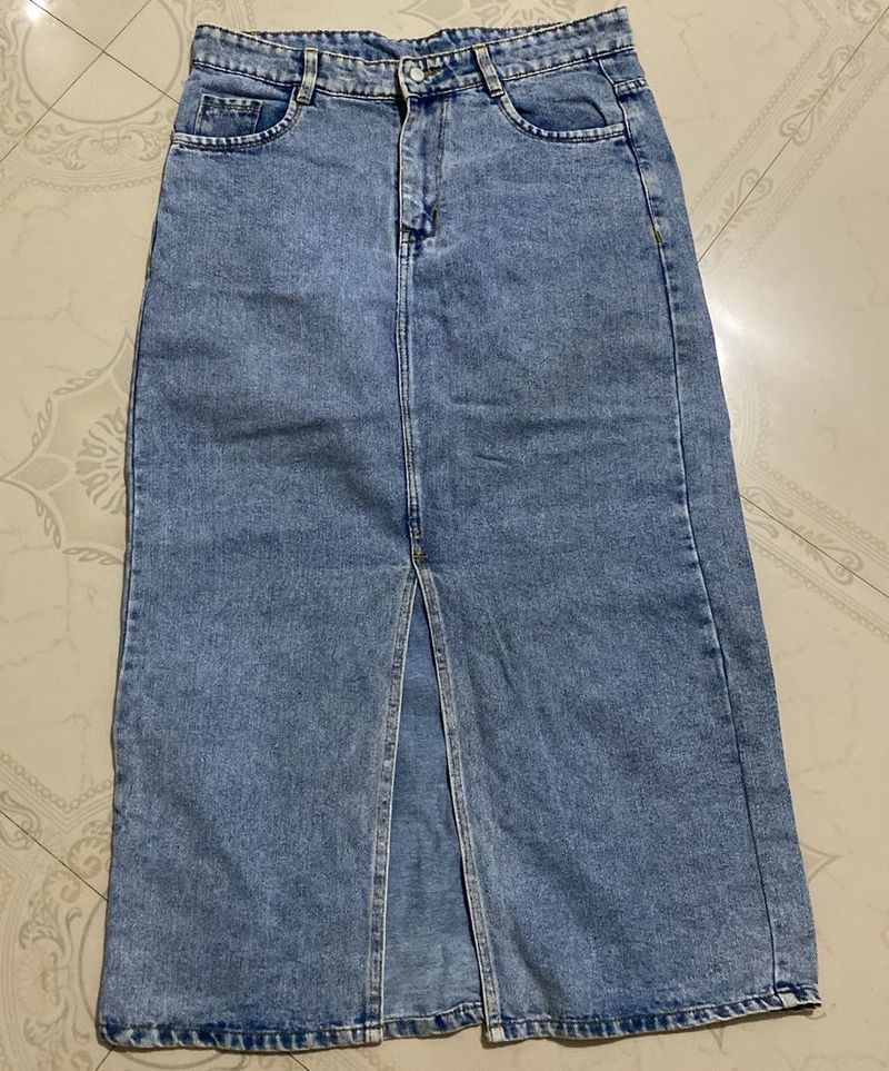 Blue Denim Midi Skirt