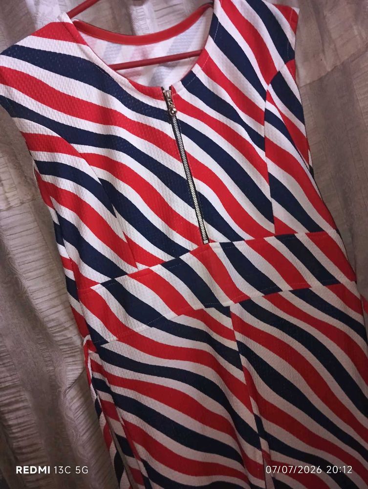 Red, White, Blue Striped Fit &amp; Flare Dress