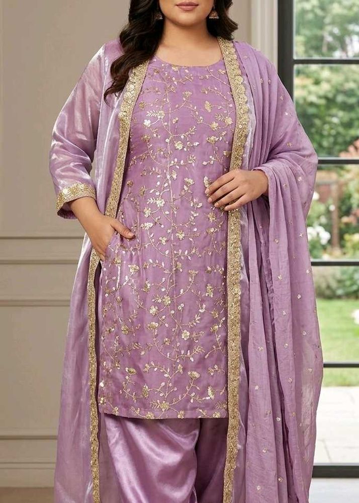 3xl Lavender Embroidered Kurta Set