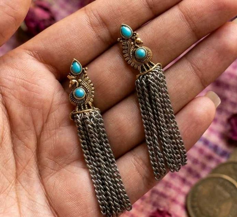 Boho Tassel Earrings with Turquoise oxidized