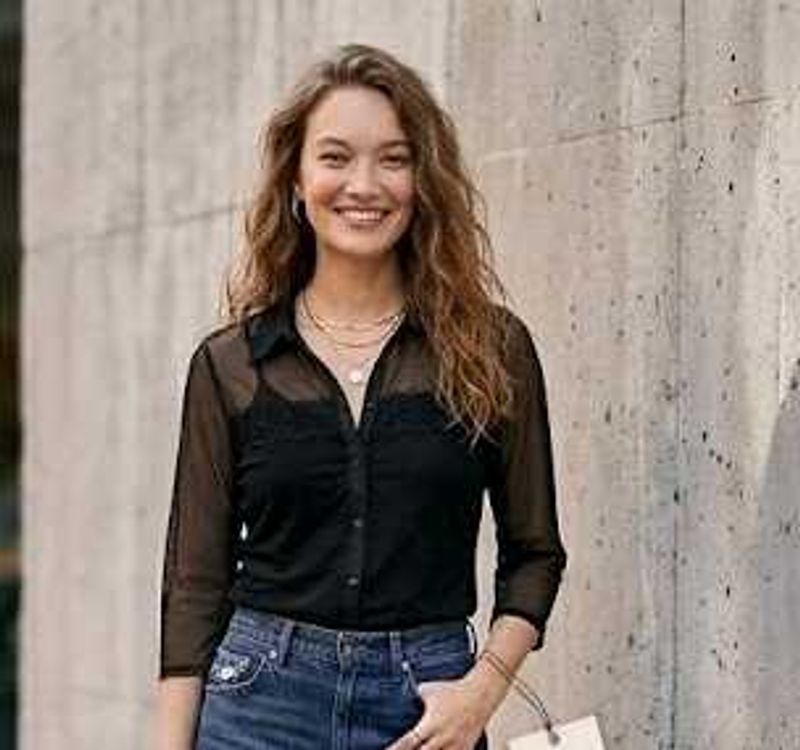 Sheer Black Button-Up Top/Shirt