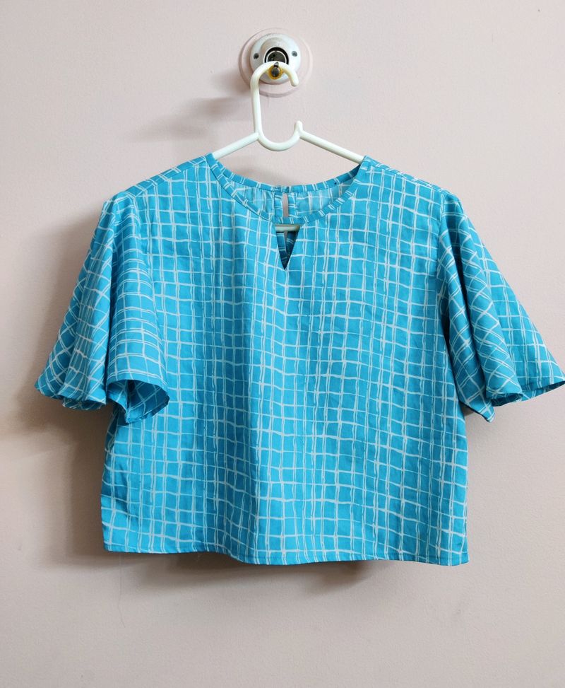 🔥Buy1get1🔥women's Light blue checkered crop top