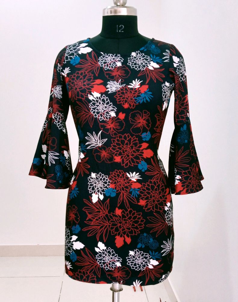 Floral Print Bell Sleeve Mini Dress