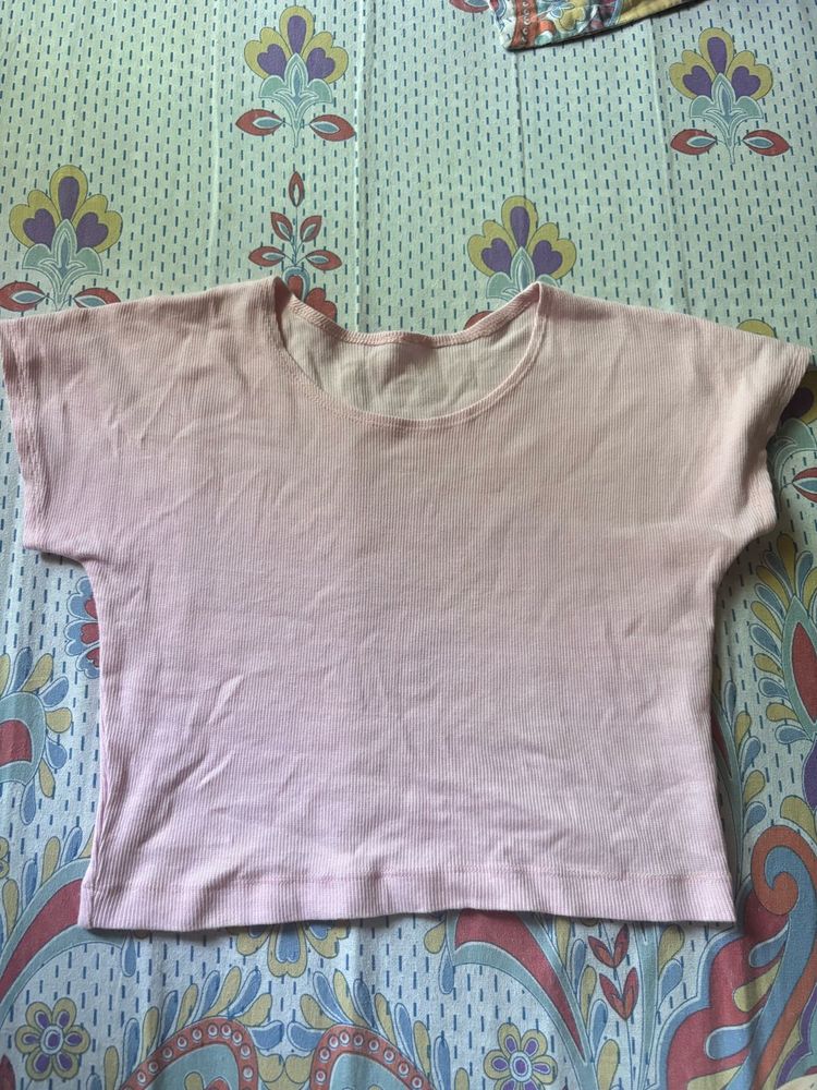 Pink Ribbed Cropped Top