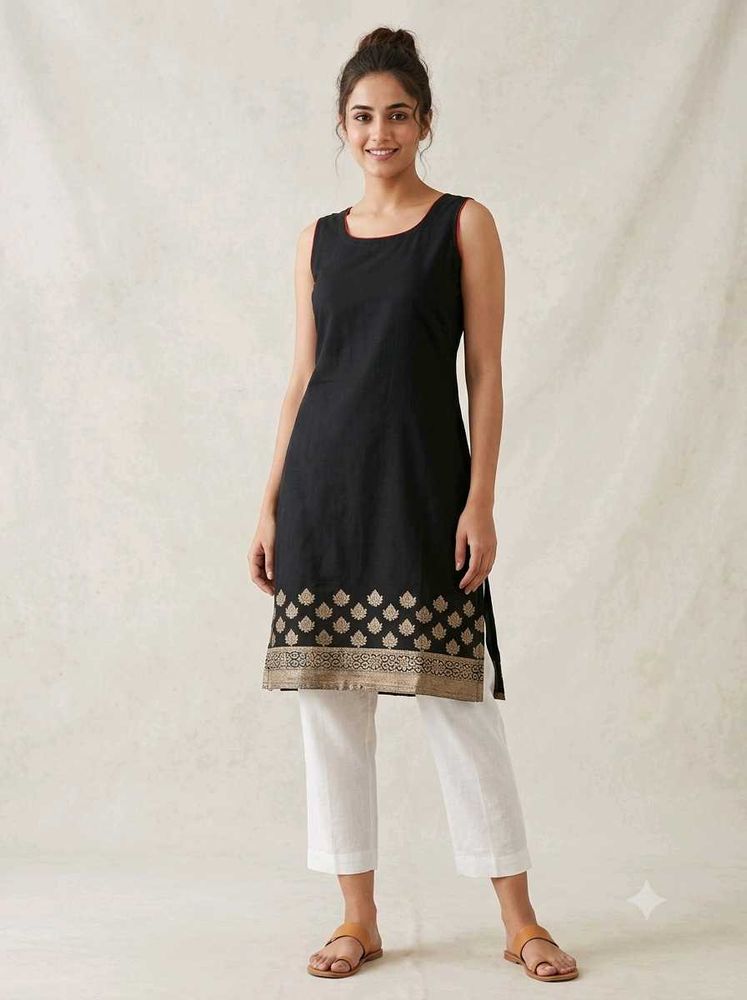 Elegant Black Kurta with Gold Border