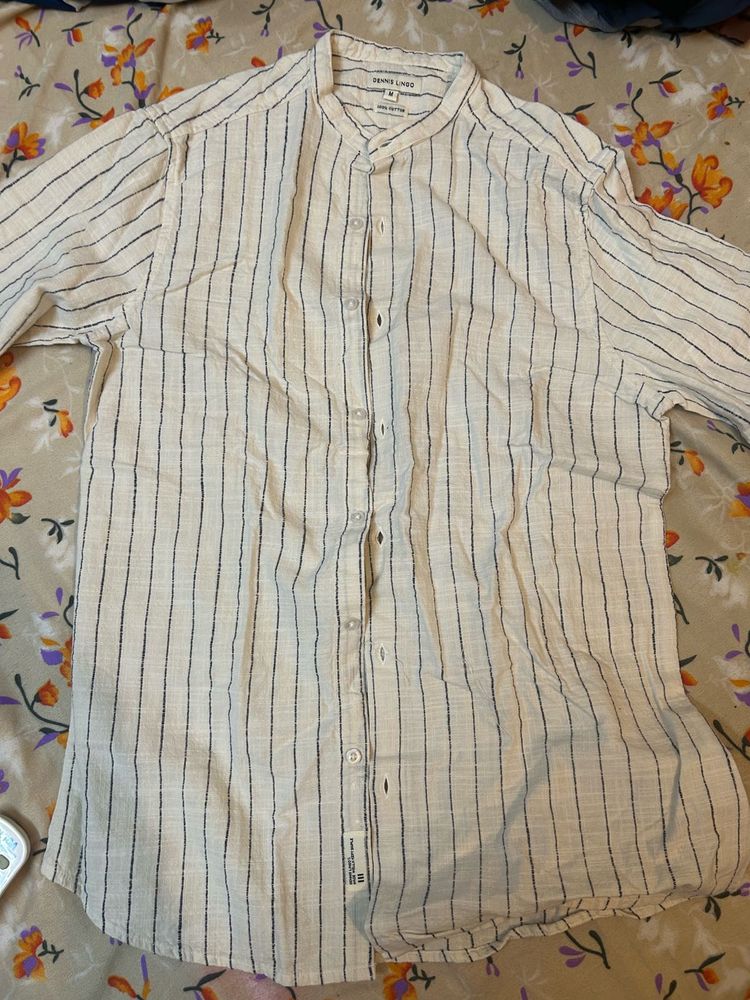 Men's Striped Band Collar Shirt