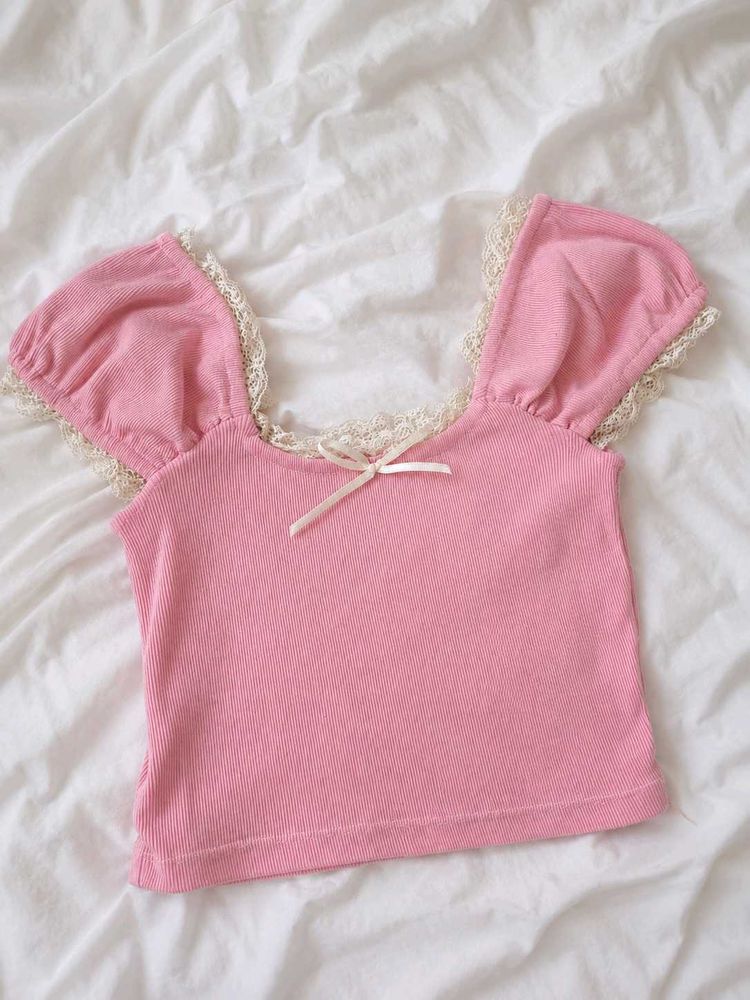 Cute Pink Lace Trim Top