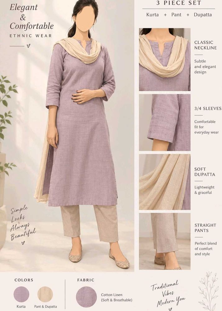 Elegant Cotton Linen Kurta Set for Women