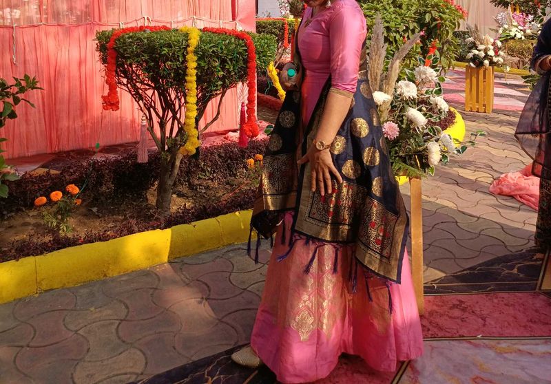 Banarasi silk ethnic gown with dupatta