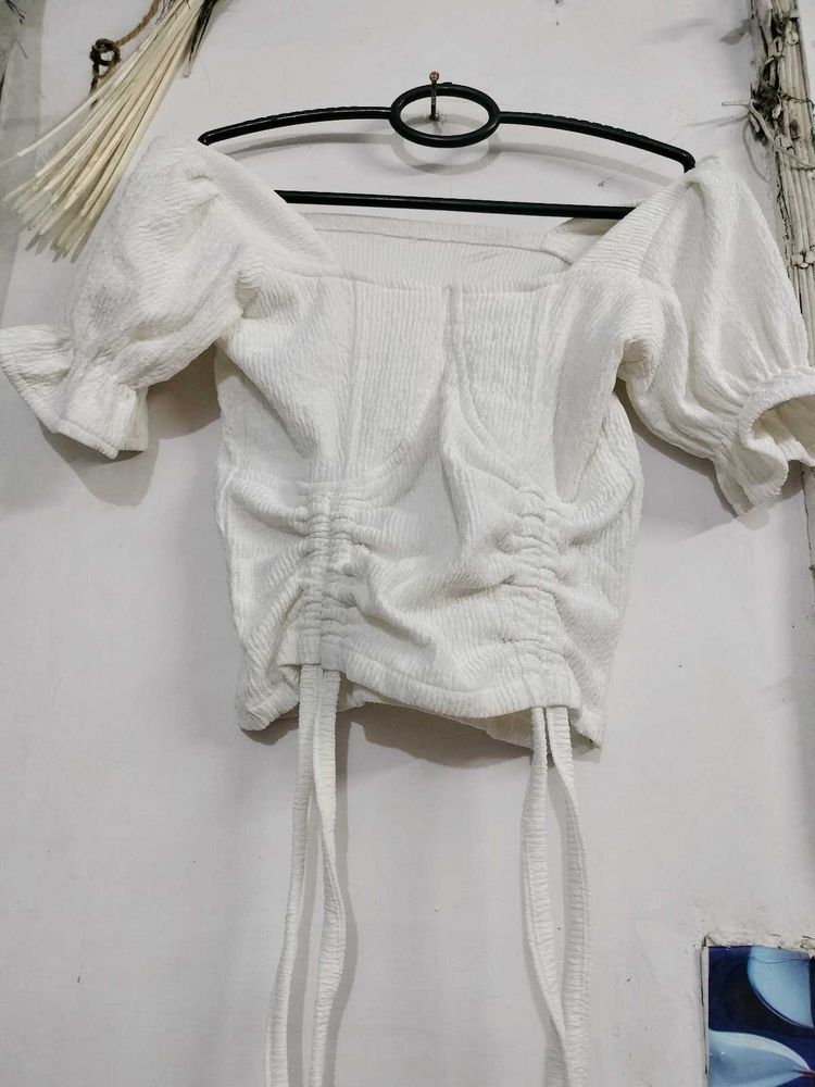 Chic White Ruched Crop Top