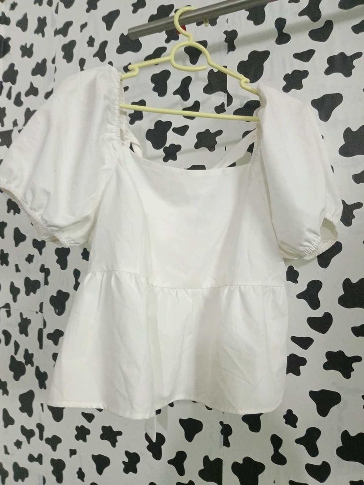White Bow Pullover Blouse