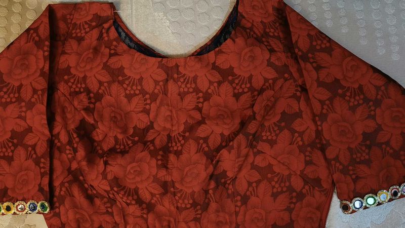 MIRROR WORK RED AND BLUE BLOUSE