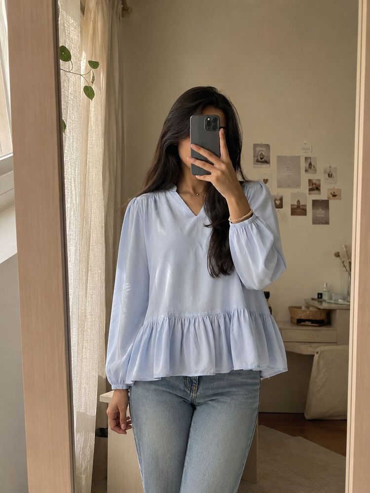 Light Blue Peplum Top