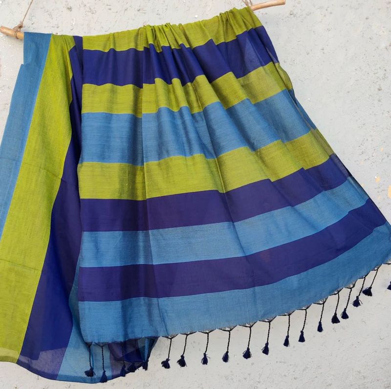 Gehen Blue &amp; Green Striped  Saree