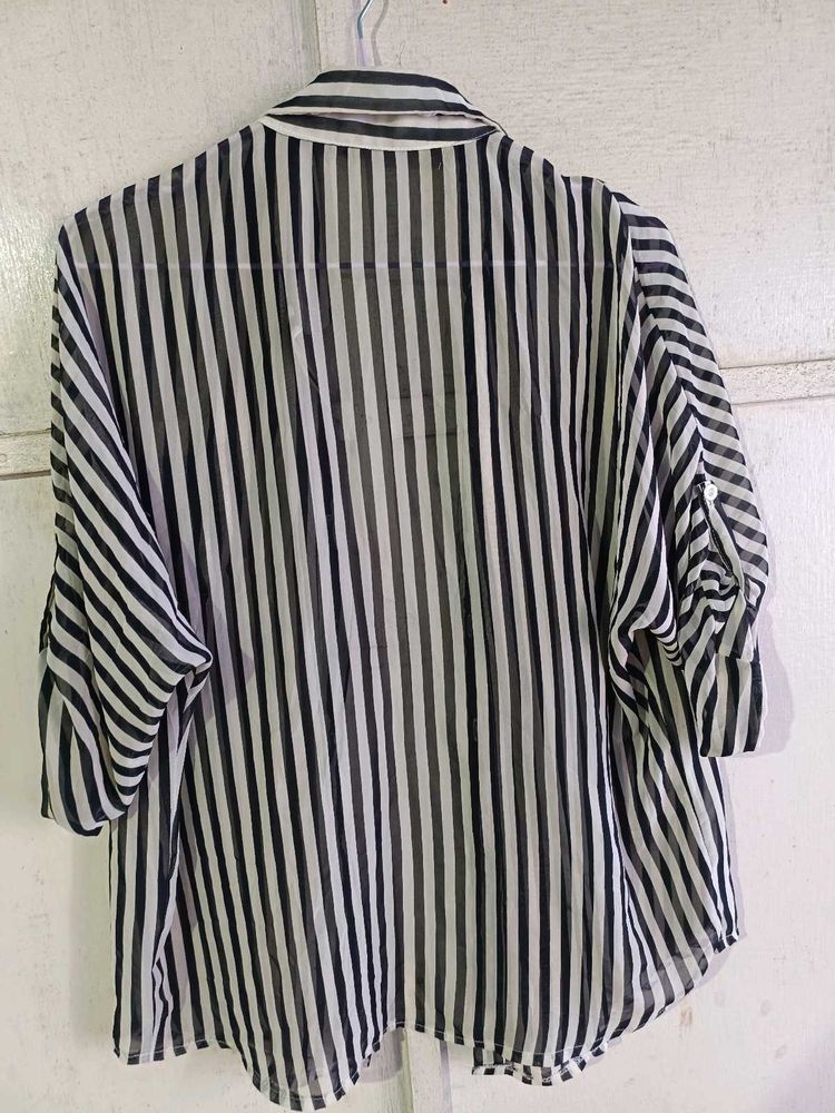 Chic Striped Sheer Tunic Top