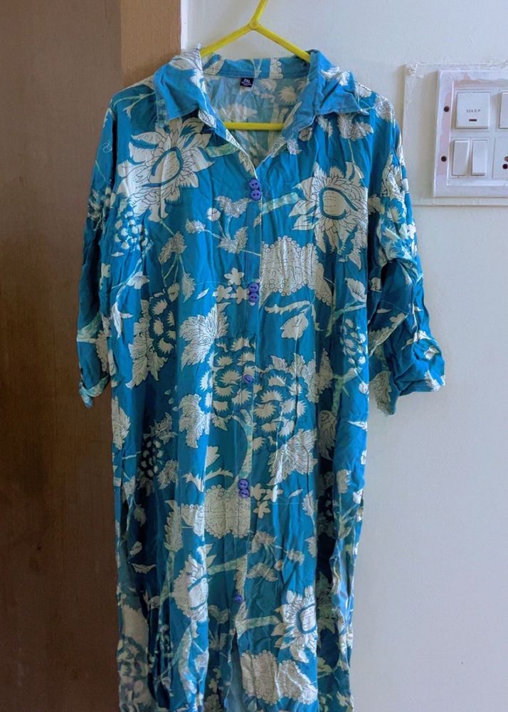 Blue Floral Print Kurta