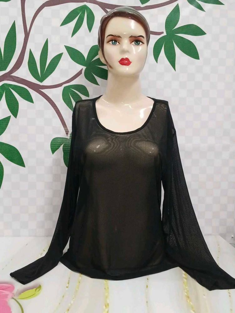 (900)Black Sheer Long Sleeve Top