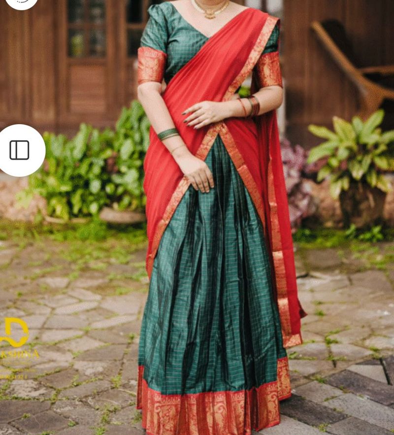 Dhavani set traditional, Red &amp; green checked