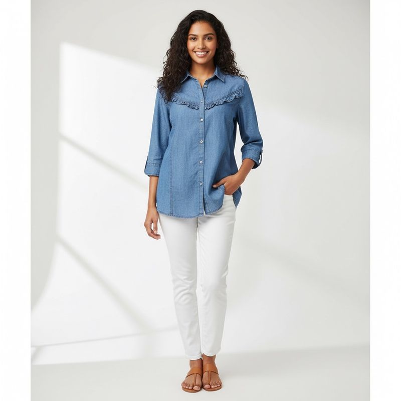 New Denim Ruffle Blouse
