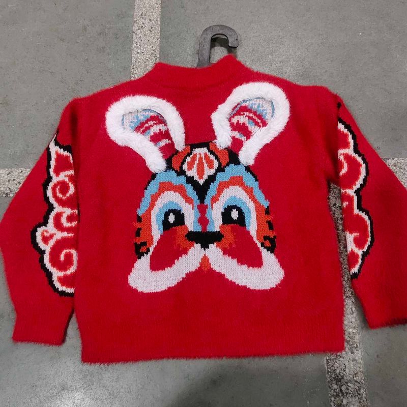 Cute Red Bunny Face Sweater