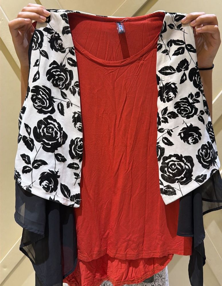 Chic Rose Print Layered Top