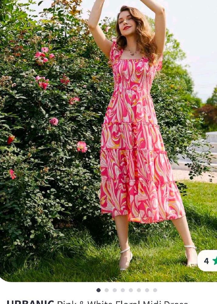Pink &amp; White Swirl Midi Dress