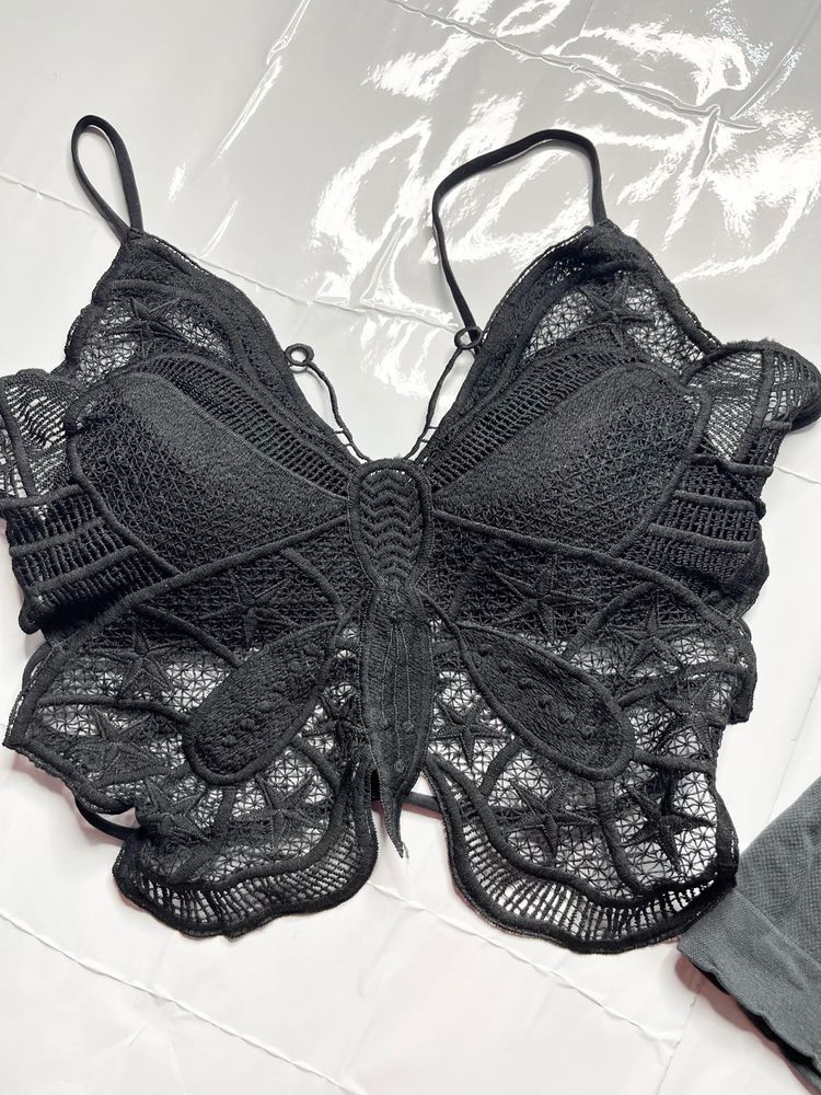 Black Lace Butterfly Bralette top