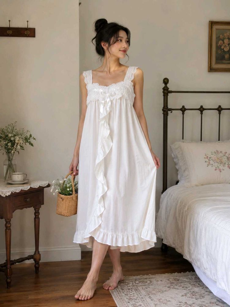 White Lace Trim Nightgown